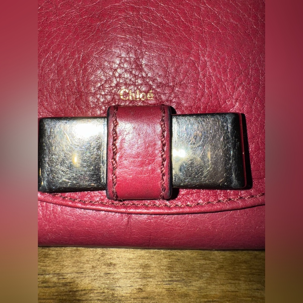 Chloe Lily Gold Bow Red Leather Wallet authentic - Picture 2 of 14